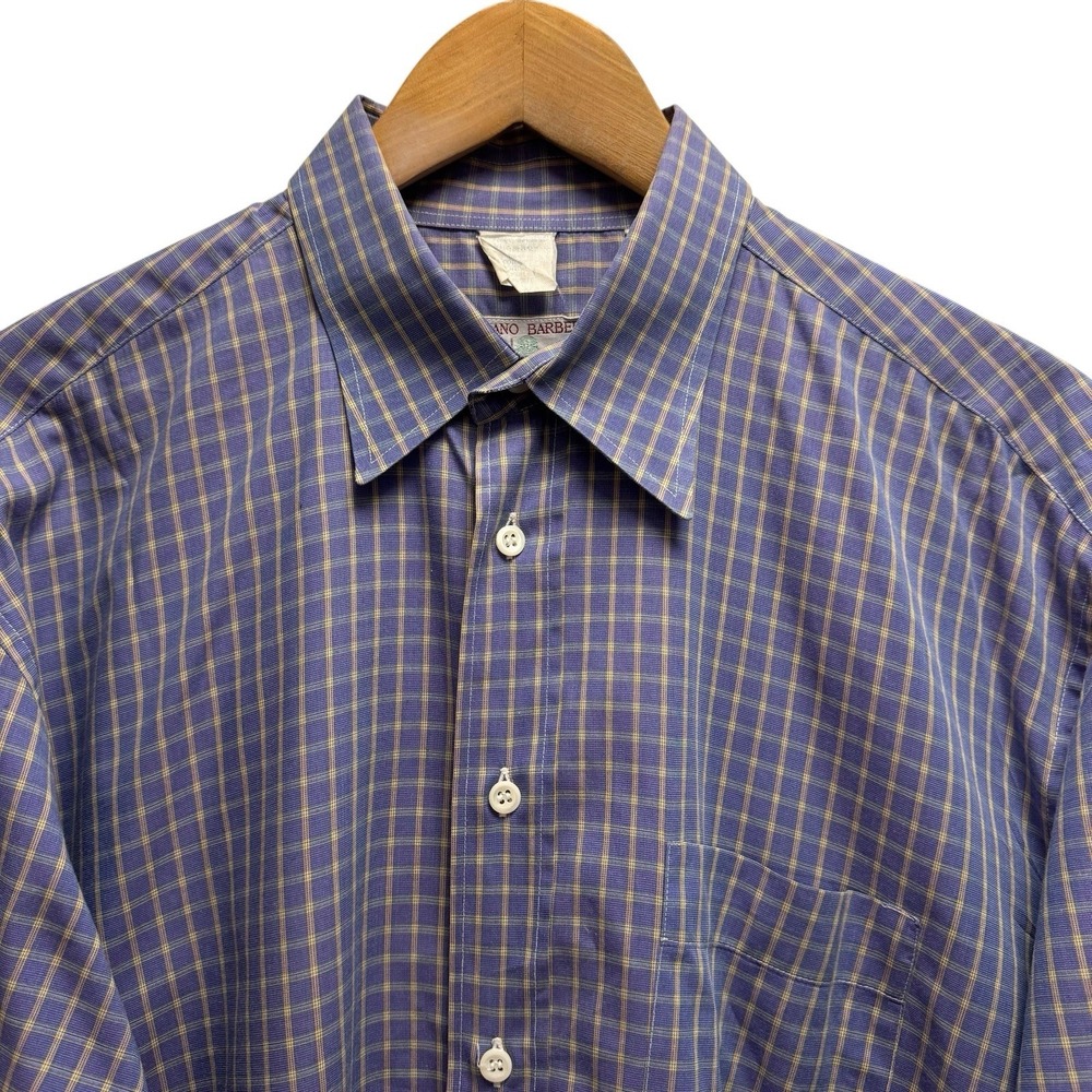Luciano Barbera Mens Sz 43 Light Purple & Yellow Plaid Button Front Cotton Shirt